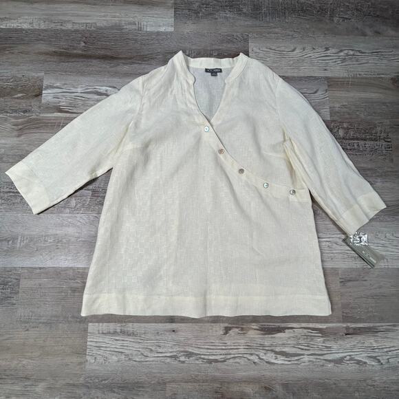 Go Silk 100% Linen Asymmetric Button Blouse White 1X NWT - Picture 1 of 8